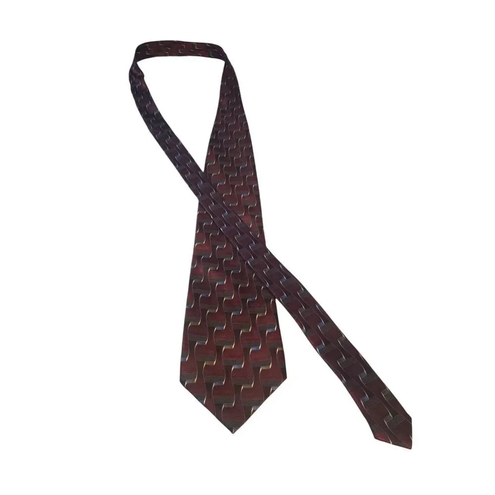 Screenplay by Martin Wong Men Tie Necktie Designer Burgundy Brown Blue Geometric